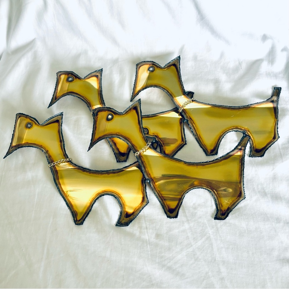 Vintage Brutalist Torch Cut Metal Scotty Dog Brass Wall Art Mid Century Modern